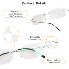 LifeArt Blue Light Blocking Computer Reading Glasses, Men’s and Women’s Rimless Frame, Anti Eyestrain, +3.00 Magnification