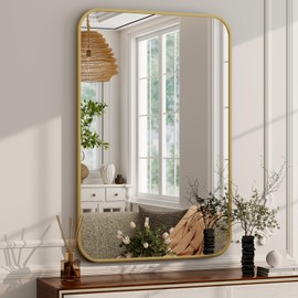 Easly 24 x 36 Inch Bathroom Mirror, Rounded Rectangular Vanity Mirror for Wall, Modern Mirror for Room Decor, Gold Framed Wall-Mounted Mirrors for Home Decor, Hangs Horizontally or Vertically