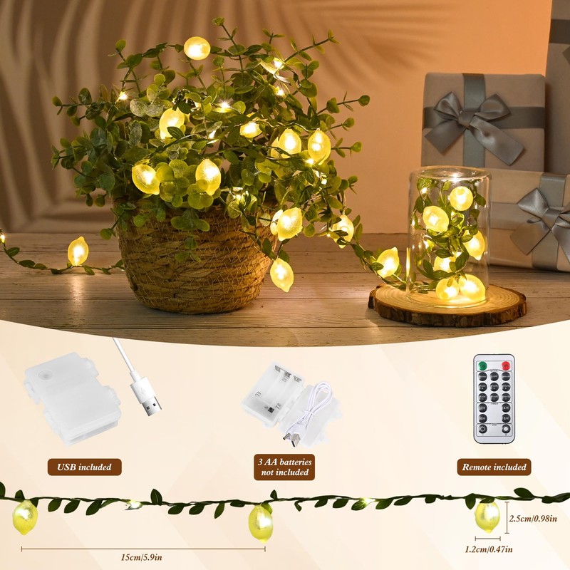Haosonw Lemon Decor String Lights, 10FT 40 LED Lemon Decorative