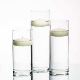 Set of 3 Eastland Cylinder Vases and 3 Richland Floating Candles 3" Light Ivory