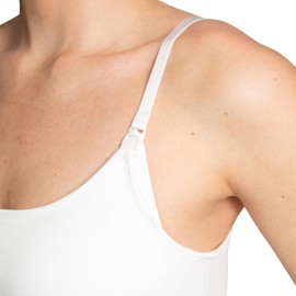 BELLY BANDIT BASICS Leak-Resistant Nursing Tank – Soft Cotton Maternity Cami with Built-in Bra, Adjustable Straps & Removable Leakproof Pads – Comfortable Seamless Breastfeeding Tank | White, Small