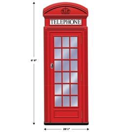 Beistle 6' 6" x 28.5" Corrugated Cardboard Life Size Phone Booth Stand-Up With Easel For London Theme British Party Photo Prop, Red/Black/White