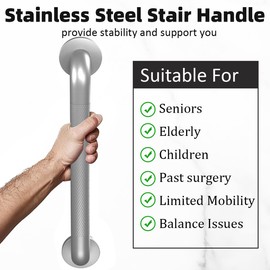 Heavy Duty Industrial Stairs Grab Wall Handrail Steps Indoor Exterior Outdoor Deck Hand Rail Safety Grab Bar for Stairs Bars Frame Pipe Anti-Slip Silvery
