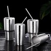 Set of 4 Reusable Metal Straws, 10.5'' Long Stainless Steel