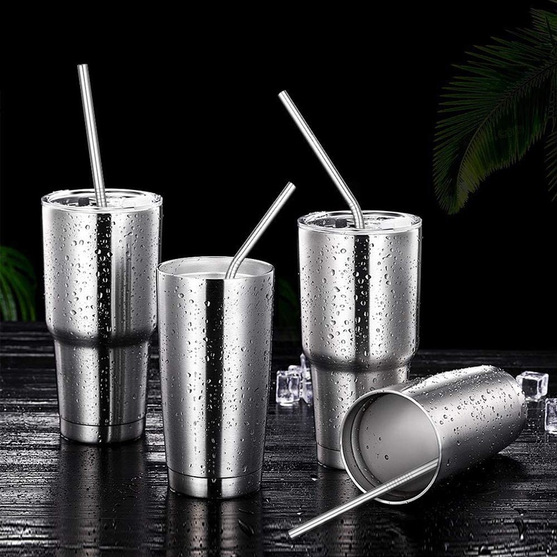 Set of 4 Reusable Metal Straws, 10.5'' Long Stainless Steel