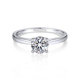 MomentWish Wedding Ring, 1Carat Moissanite Promise Ring for Women, D Color VVS1 Simulated Diamond 925 Sterling Silver Solitaire Rings-Size6