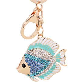 Aibearty Crystal Rhinestone Fish Keychain Pretty Cute Marine Animal Goldfish Keyring Women Bag Hanging Pendant Charm