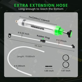 FTIHTRY 200CC Automotive Fluid Extractor Pump with Long Rubber Hose, Fluid Syringe Pump Manual Suction Vacuum Fuel Car Transfer,(7 Oz./0.21 Qt./200 CC)
