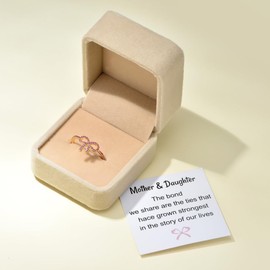 Bopiu 925 Sterling Silver Pink Bow Ring,Mother Daughter Rings,Gifts for Women and Girls,Mother's Day Jewelry, Metal, Cubic Zirconia
