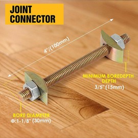 Hopbucan 10 Pieces Countertop Connectors, Tabletop Fixings, Joint Connectors, Pull Bolt Package, Copper Color, Miter Pull Bolts, Countertop Folding Connectors