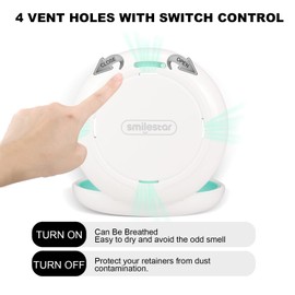 2PCS Retainer Case with Mirror and Adjustable Vent Holes, Cute Slim Aligner Case Compatible with Invisalign, Night Mouth Guard Case, With Retainer Remover Tool, Chew & Brush, White+White