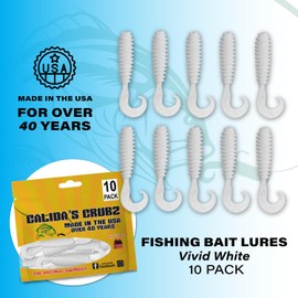 Galida's Grubz Soft Plastic Fish Bait Lures for Fishing | Fishing Bait Lure with Deep Ribs | Great for Beginners and Advanced Fishermen | Vivid White | Pack of 10 Fishing Bait Lures