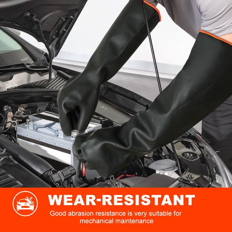 Heavy Latex Chemical Resistant Gloves - Reusable Long Rubber Dishwashing