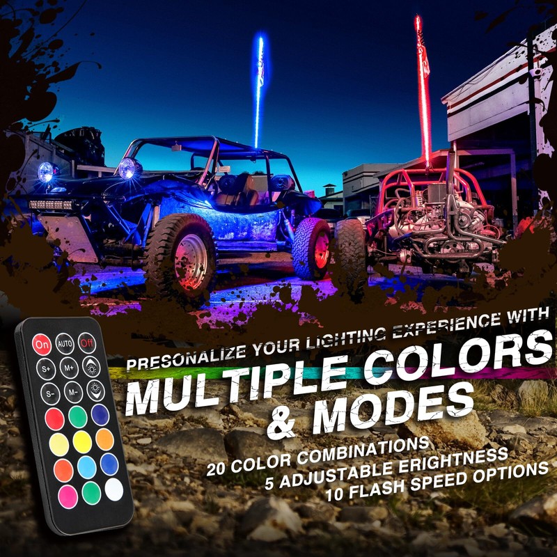 DREAMIZER 2pcs 1FT Whip Lights LED Whip Lights for UTV