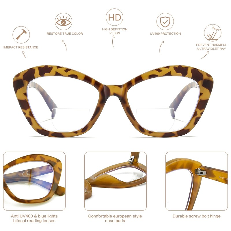 Bifocal Reading Glasses for Women Designer Cat Eye Oversized Frame