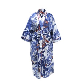 CRAFT KALA Women's Kimono Robe Long Robes with Peacock and Blossoms Printed Kimono Nightgown - Multi - One Size