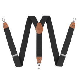 Alizeal Mens 3.5cm Wide Y Shape Braces with 3 Swivel Hooks Leather Joint Heavy Duty Adjustable Suspenders, Black