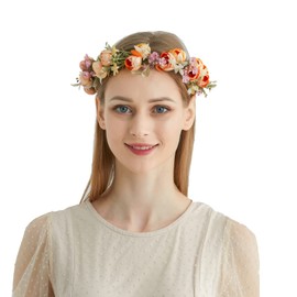 Love Sweety Bridal Rose Flower Crown Wreath Floral Headband for Wedding (A-Light Orange)