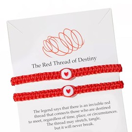 Luminous heart couples bracelet with fine braided cord - comes in a set of two (red)