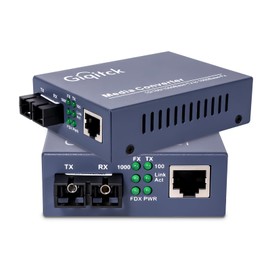 A Pair Ethernet Media Converter, 1.25G Single-Mode Dual SC Fiber Gigabit Media Converter,1x RJ45 Port and 1x SFP Port, 10/100/1000Base-Tx to 1000Base-LX (1310nm, 20km)