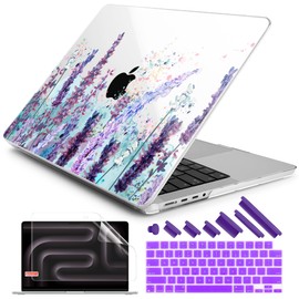 DONGKE for M4 MacBook Pro 14 inch Case 2024 2023 2021 A3112 A3401 A3185 M3 A2918 A2992 M2 A2779 M1 A2442 Pro Max with Retina XDR Display & Touch ID, Plastic Hard Shell Cover, Lavender Flowers