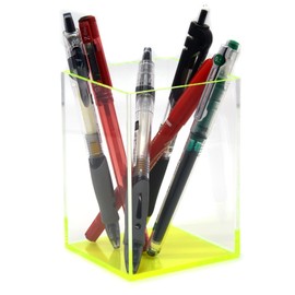 Nothers Acrylic Pen Holder Pencil Holder, Modern Design Desktop Pencil Cup Stationery Organizer for Office School Home Supplies (Neon yellow green), 2.95W X 2.95H X 4.3H in