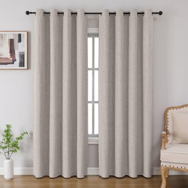 CUCRAF 100% Blackout Curtains 84 inches Length 2 Panels Set, Room Darkening Linen Textured Curtain Grommet for Bedroom Living Room, Light Blocking Thermal Insulated Drapes (52 x 84 Inch,Off White)