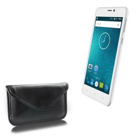 BoxWave Case Compatible with Plum Might Plus 2 - Elite Leather Messenger Pouch, Synthetic Leather Cover Case Envelope Design - Jet Black