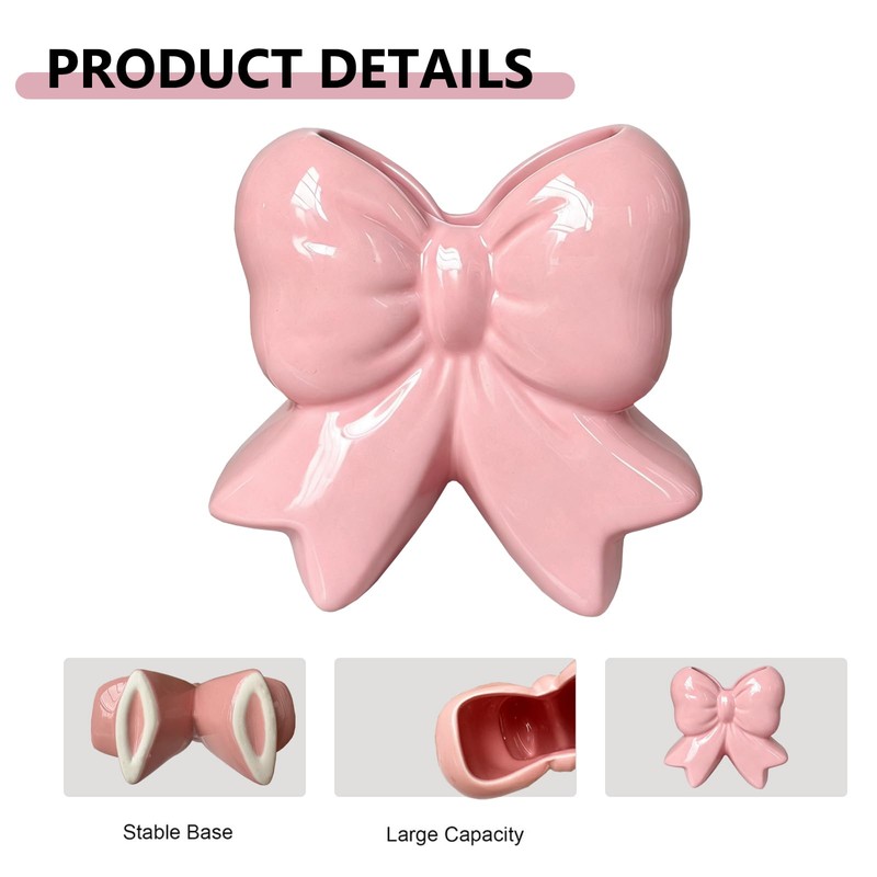Pink Bow Ceramic Toothbrush Holder, Coquette Bow Vase Multi-Purpose Storage