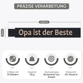 andSmile Ruler for Grandpa – Ruler Made of High-Quality Beech Wood – Ruler with Engraving "Opa ist der Best" – Gift for Grandpa for Birthday, Christmas – Gifts Grandfather