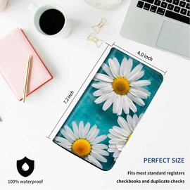 DEGDFSGR Checkbook Cover - Premium Leather Standard Duplicate Register Check Card Book Holder Wallet with RFID Blocking Function for Men and Women,Daisy in Wooden …