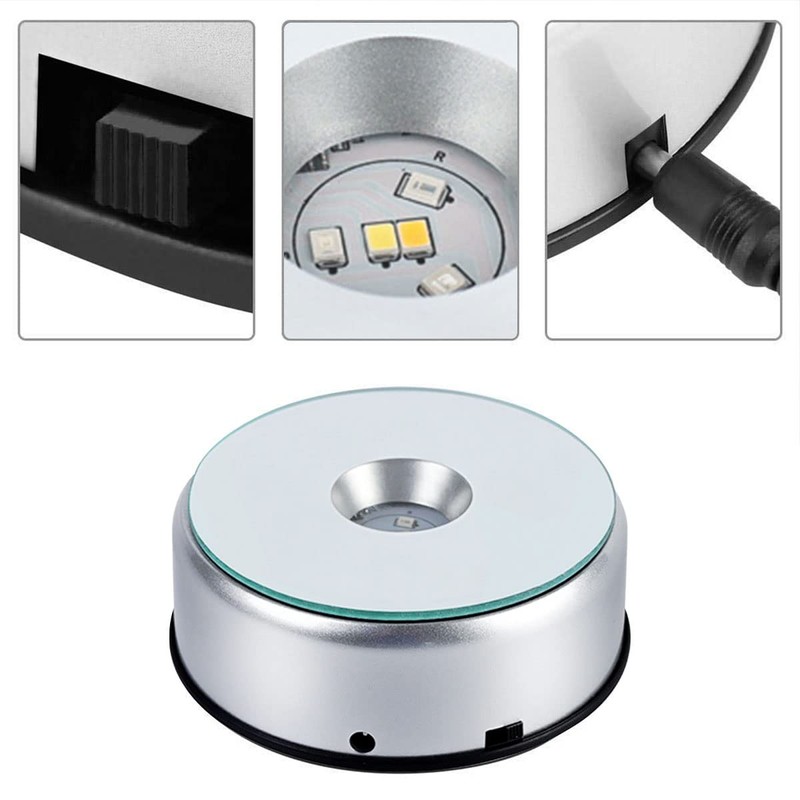 4" LED Rotating Display Base for Crystals Glass Art, Colorful