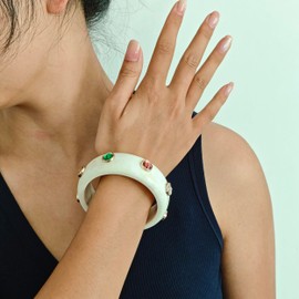 2PCS Chunky Acrylic Bracelet for Women Large Square Resin Cuff Vintage Open Bangle Bracelets Wide Geometric Jewelry (P-color)