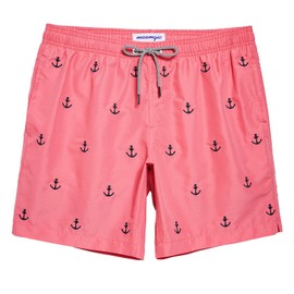MaaMgic Mens Quick Dry Anchor Swim Trunks with Mesh Lining Swimwear Bathing Suits,Red-glm009,Medium