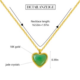 Green Jade Heart Necklace for Women, 18K Gold Heart Pendant Necklace for Girls, Natural Healing Crystal Trendy Jewelry for Anniversary Birthday