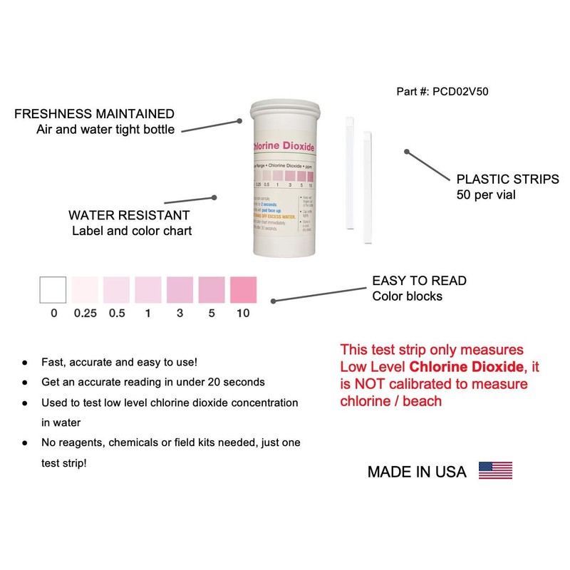 Chlorine Dioxide Single Factor Test Strips, 0-10 ppm [Vial of