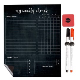 Inkdotpot Magnetic Whiteboard My Weekly Chores Chore Chart for Refrigerator - Dry Erase Behavior Chart for Kids Responsibility Chart with 2 Fine Tip Marker & Eraser
