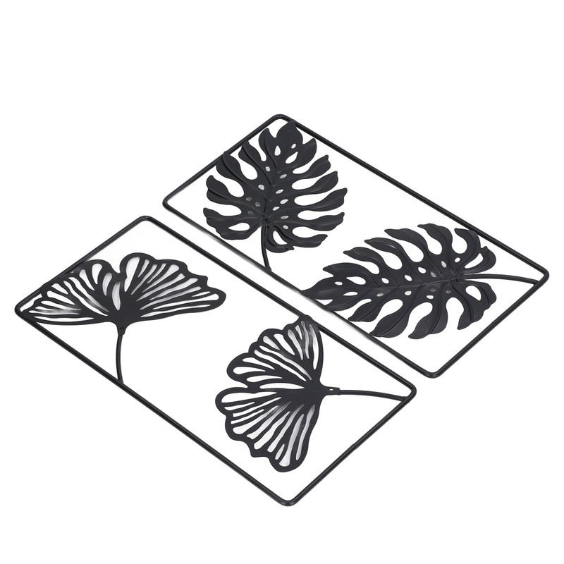 2pcs Leaf Statue Black Style Embossed Design Metal Material Decorative