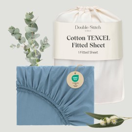 Double Stitch Cotton Tencel Fitted Sheet King - Crisp, Smooth & Cooling for Hot Sleepers, Hotel Collection Bedding, King Fitted Sheet Only, Deep Pocket up to 16", 78" x 80", Windward Blue