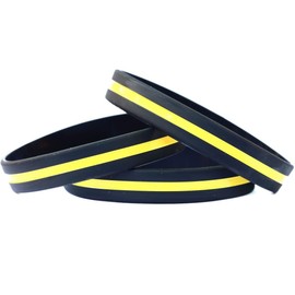 3 Thin Yellow Line Silicone Wristbands Bracelets Awareness Support