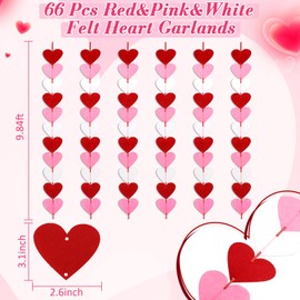 VitalCozy 7 Pcs Valentines Day Decorations Felt Heart Garlands Plastic Tablecloth Red Pink White Hanging String Banner Disposable Table Cover Valentines Party Supplies for Wedding Anniversary(Pink)