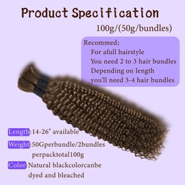 #4 Human Hair for Boho Braids 18 Inch Boho Hair for Braiding 2 Bundles 110g Curly Human Hair for Boho Braids 12A Boho Braids for Human Hair Bulk (#4, 18inch)