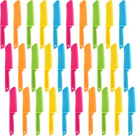 Dinifee 30 Pieces Kid Knife Plastic Kids Safe Knives Bulk for Real Cooking, Nylon Children Toddler Cooking Kitchen Set for Bread, Lettuce and Salad for Birthday Party Favors Supplies