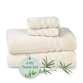 Eco Twist 4 Pc Bath Towel Set, 2 Bath Towel 30x58 in, 2 Washcloth 13x13 in, Cotton and Viscose from Bamboo Towel, Plush, Absorbent, Zero Twist Bathroom Towels, Lamb's Wool