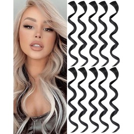 Olldag 10 PCS Black Curly Wavy Clip-in Synthetic Hair Extensions, Rainbow Neon Party Highlights, Colorful Hair Accessories for Kids, Girls, Women, 17 Inch