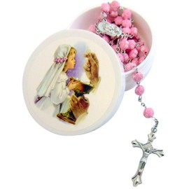 Westman Works Girl's First Communion Rosary Rose Shaped Bead Catholic Gift Set with Case