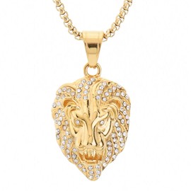 metaltree98 Lion Head Stainless Steel Pendant 20" Chain Necklace (SCP 7047, Gold)