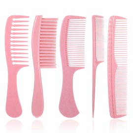 Mabor 5Pcs Hair Combs for Women Set for Hair Styling and Detangling Wide, Fine, Parting Rat Tail, Hairdressing, Double-Wide Combs for Women and Men Shower Wet Wavy Thick Curly Hair, Pink