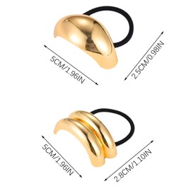 4PCS Metal Ponytails Hair Cuffs Gold & Silver Ties, Geometric Elastic Fashion Glossy Arch Accessories for Women, Ponytail Cuff with Elastic Ties