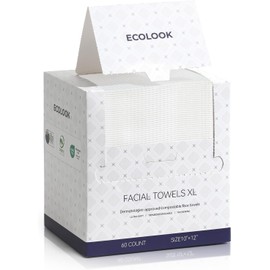 ecolook Toalla facial desechable ECOLOOK XL (60 unidades), toallas faciales gruesas mejoradas, toallas faciales ultrasuaves y limpias, desechables, 25 x 30 cm y 90 g/m², ideales para piel sensible (pa